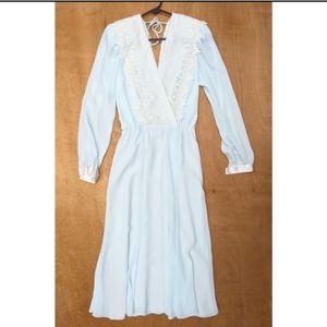 Vtg 80s chiffon aqua blue long sleeve maxi surplice 10 dress